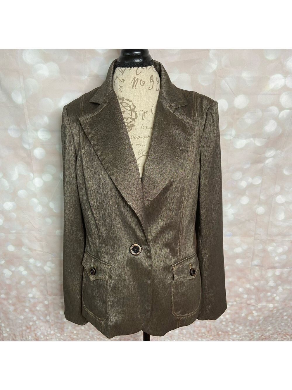 NWT Vesti One-Button Blazer - Brown with Metallic Gold Threads - Size 14